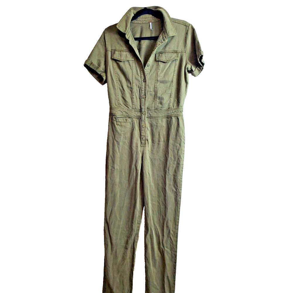 Young Fabulous Broke Womens XS Tencel Jumpsuit Utility‎ Olive Green Straight